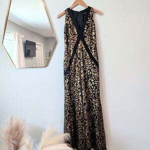 Carmen Marc Valvo Black and Gold Maxi Dress